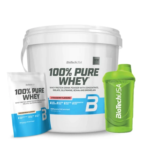 Special Offer BioTech 100% Pure Whey 4000 g + FREE 100% Pure Whey 454 g + Shaker 600 ml