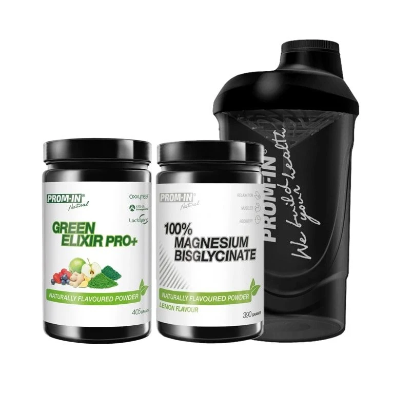 Special Offer Prom-In Green Elixir Pro+ 405 g naturally + FREE Magnesium 390g + Shaker