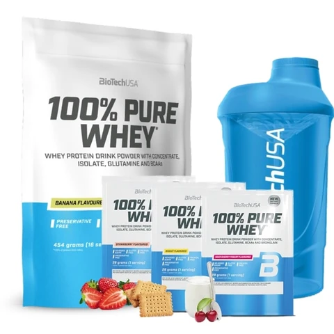 AKCE BioTech 100% Pure Whey 454 g + ZDARMA Šejkr 600 ml + 3x vzorek