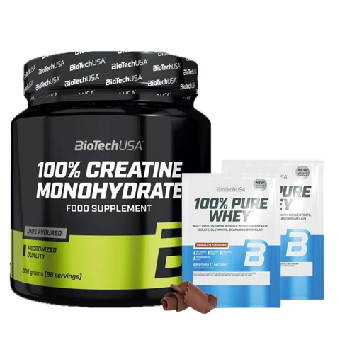 AKCE BioTech 100% Creatine Monohydrate 300 g + ZDARMA 2x 100% Pure Whey 28 g
