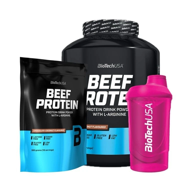 AKCE BioTech Beef Protein 1816 g + ZDARMA Beef Protein 500 g + Šejkr 600 ml