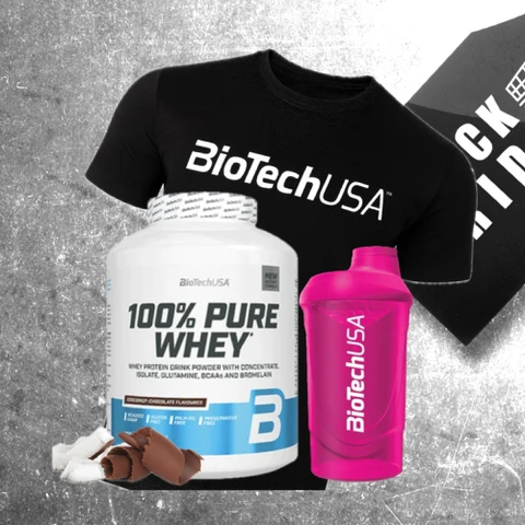 Special Offer BioTech 100% Pure Whey 2270 g + FREE Shaker 600 ml + T-Shirt