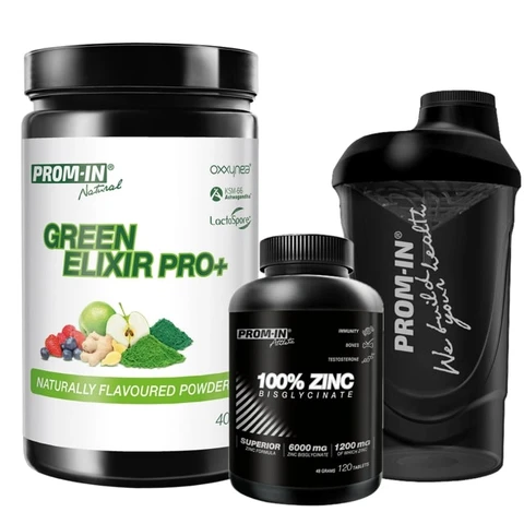 AKCE Prom-In Green Elixir Pro+ 405 g naturally + ZDARMA Zinc 120 tbl + Šejkr 600 ml