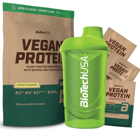 AKCE BioTech Vegan Protein 500 g + ZDARMA Šejkr 600 ml + 3x vzorek Vegan protein 25 g