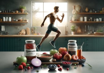 DALL·E 2024-12-08 18.58.51 - A realistic scene featuring an athlete in motion, highlighting the concept of quercetin and fitness. The athlete is surrounded by natural foods rich i.jpg