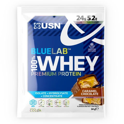 USN BlueLab 100 % Whey Protein Premium 34 g karamel čokoláda