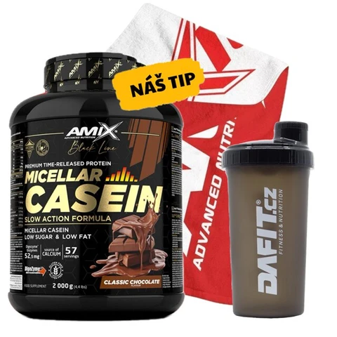 Special Offer Amix Black Line Micellar Casein 2000 g + FREE Shaker 700 ml + towel